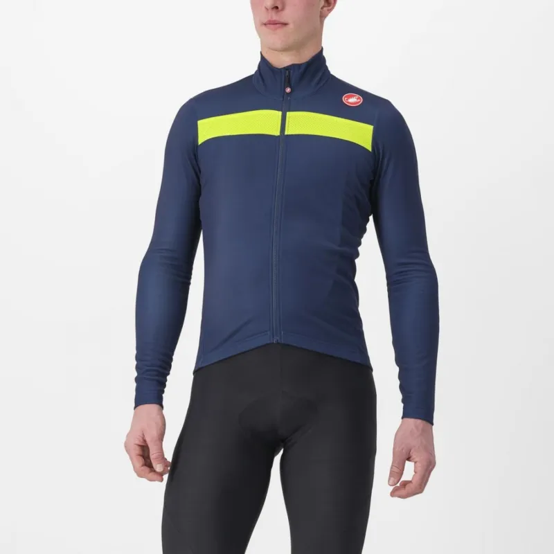Ofertă exclusivă Tricou cu maneca lunga Castelli Puro 3 FZ BelgianBlue/YellowFluoReflex