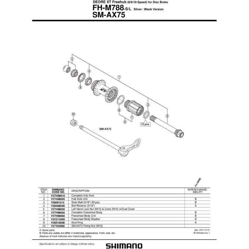 AX BUTUC SHIMANO FH-M788 COMPLET Cumpără acum