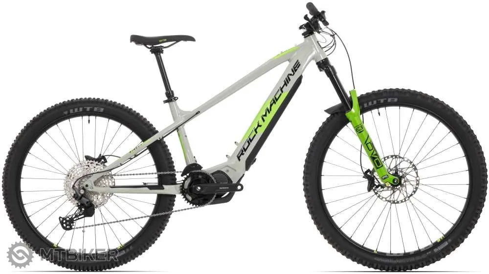 Bicicletă electrică Rock Machine Blizz INT TRL e90-297, Gloss Grey/Black/Green - XL Noutate