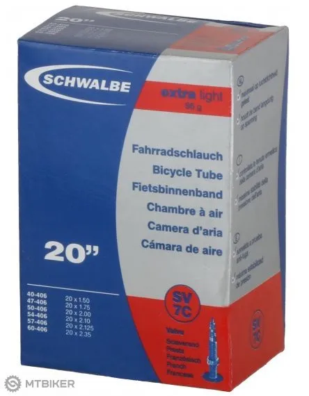 Cameră Schwalbe Extra Light 20 x 1,50–2,35" (Nr.07C) - valvă auto Transport gratuit