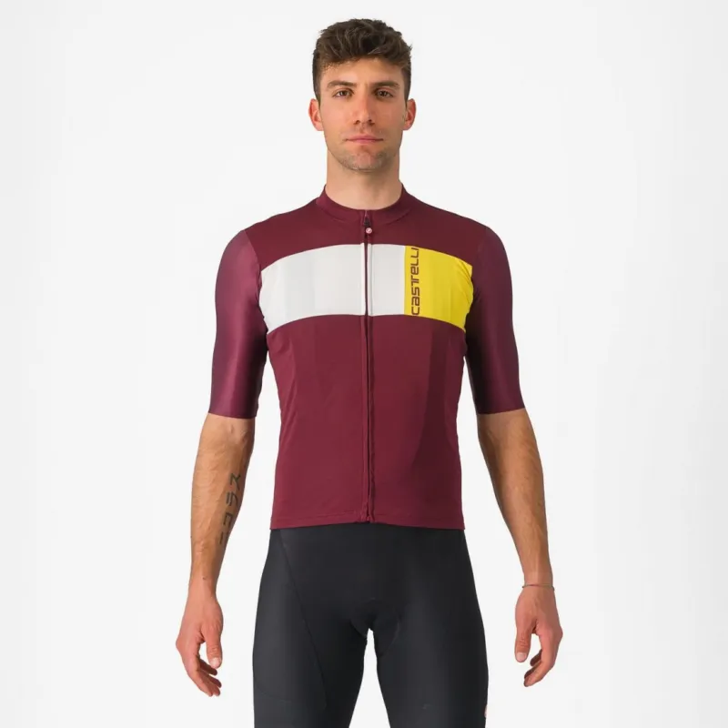 Tricou cu maneca scurta Castelli Prologo 7 Visiniu/Alb/Galben L Ofertă de sezon
