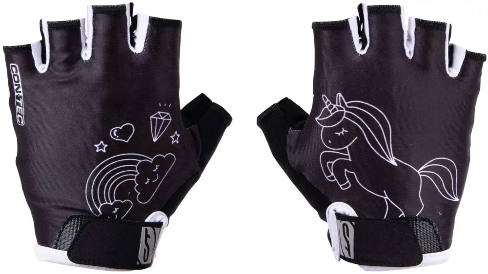 Promoție Manusi Ciclism Copii CONTEC Unicorn (S/F) - Black/White S