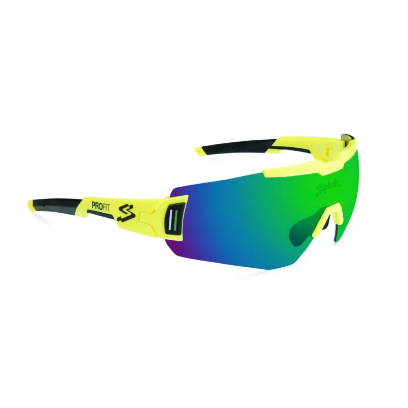 Plată sigură Spiuk - ochelari soare sport Profit, 2 lentile de schimb transparent si verde oglinda - rama galben fluo